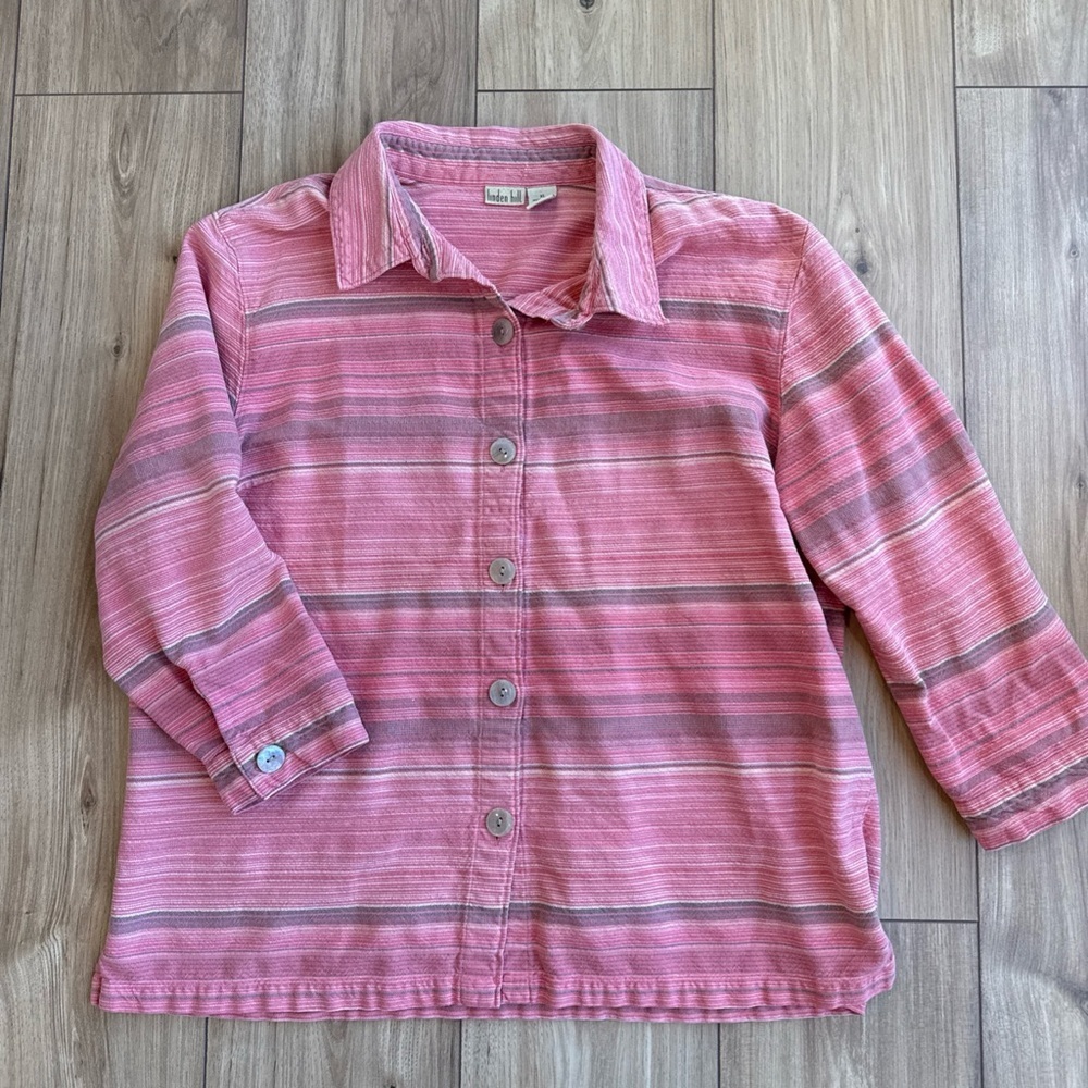 Linden Hill 100% Cotton Coral Pink Striped Women's XL Button Front Top Jacket
